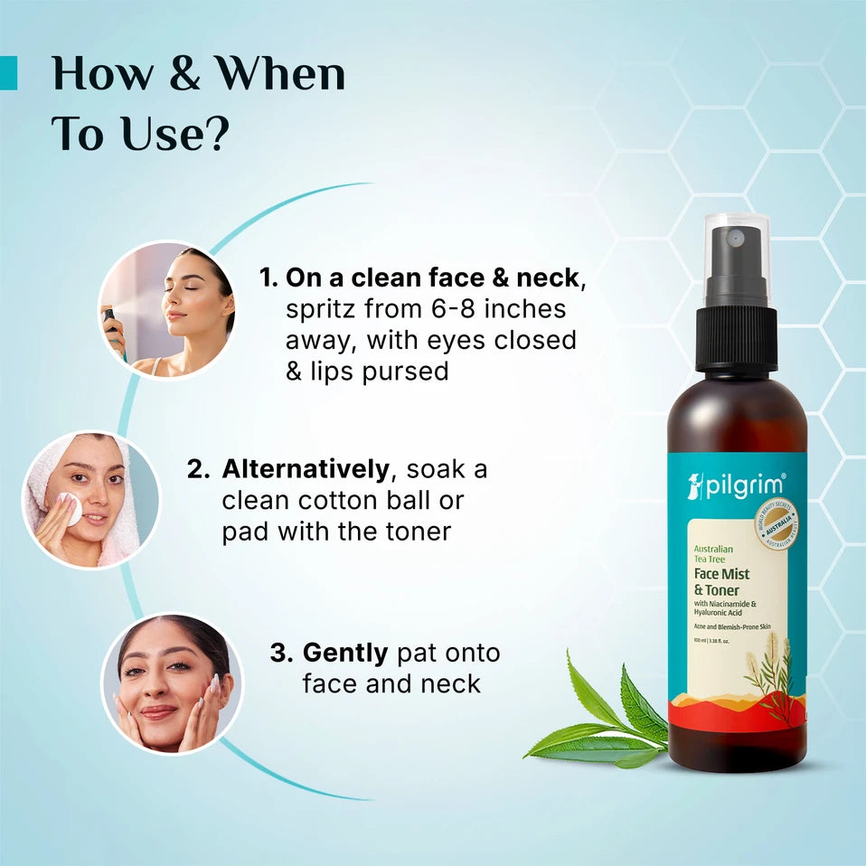 Pilgrim Tea Tree Purifying Alcohol-Free Face Toner To Cleanse, Refine & Tighten Pores Men Women 100 MILLI_LITRE