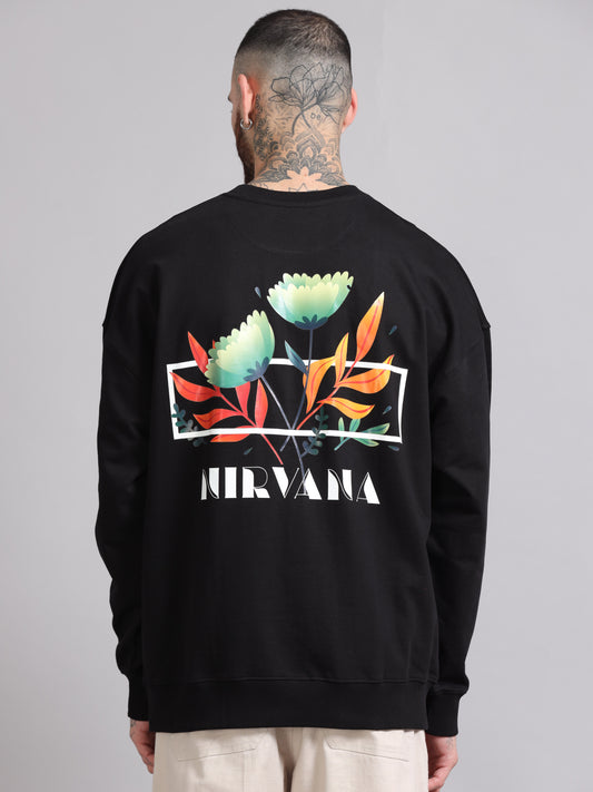 Men's Black Graphic Print Oversized Sweatshirt