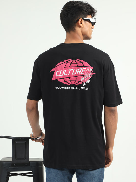 Men's Black Graphic Oversized T-Shirt