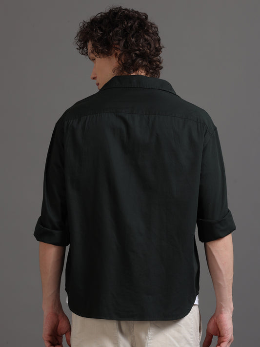 Men's Olive Solid Relaxed Fit Shirt