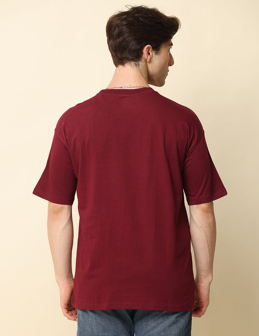 Men's Maroon Solid Oversized T-Shirt
