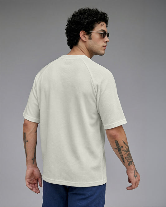 Men's Cream Textured Oversized Fit T-Shirt
