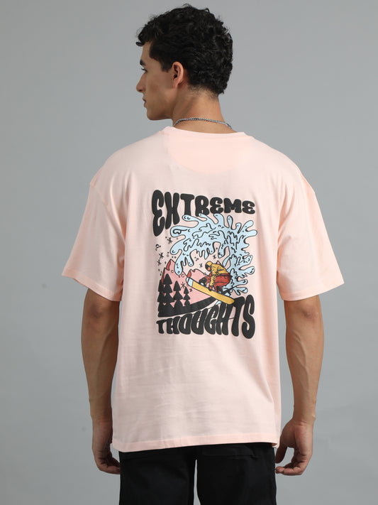 Men's Peach Graphic Oversized T-Shirt