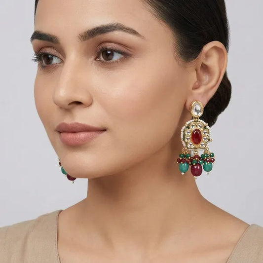 Multicolor Kundan Pearl Beaded Dangler Earrings For Women