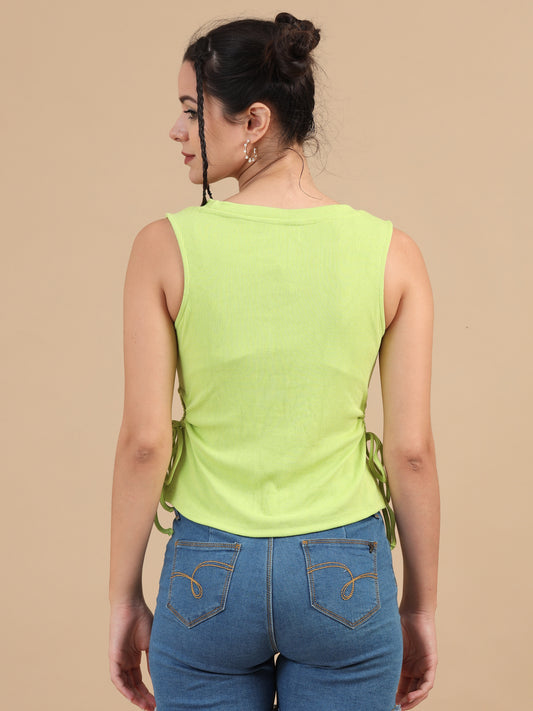 Women's Lime Green Knitted Sleeveless Top