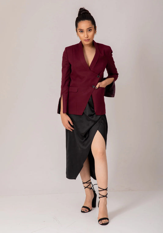 Asymmetrical Blazer- Wine