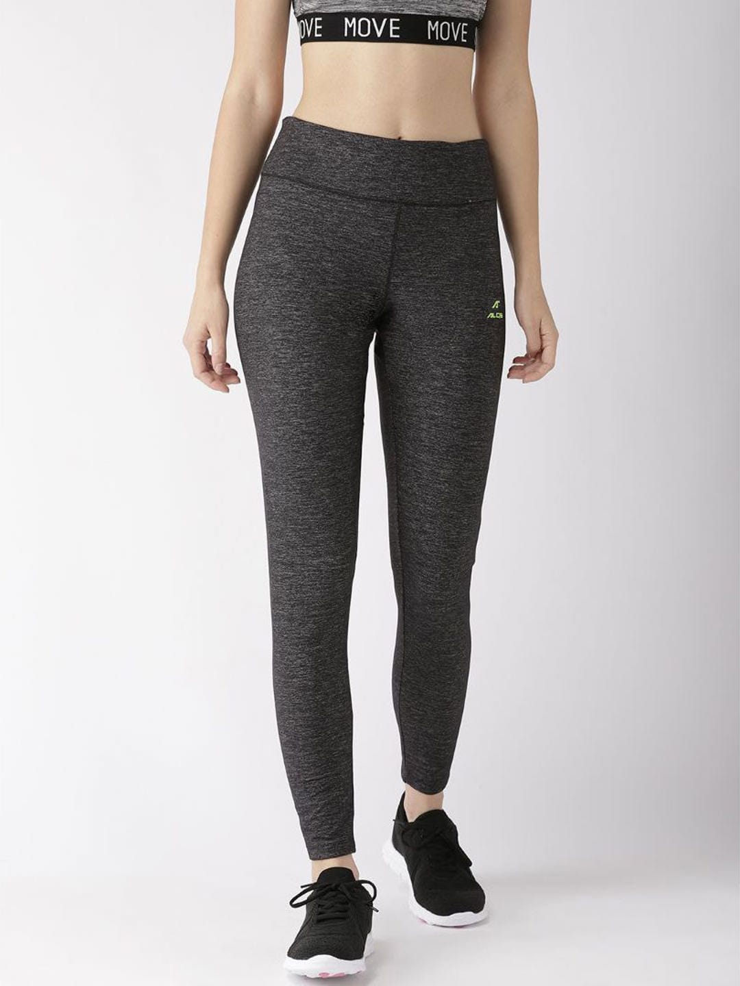 Alcis Women Charcoal Grey Self Design Tights