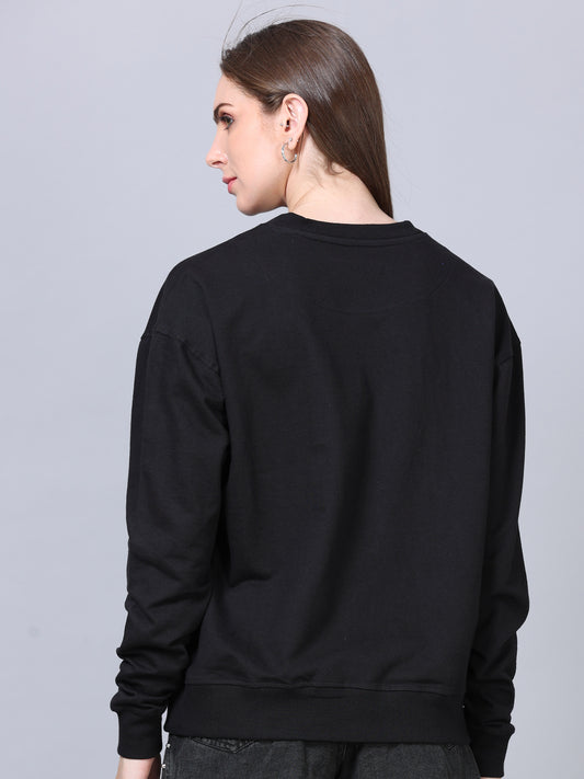 Women's Black Solid Knitted Oversized T-Shirt
