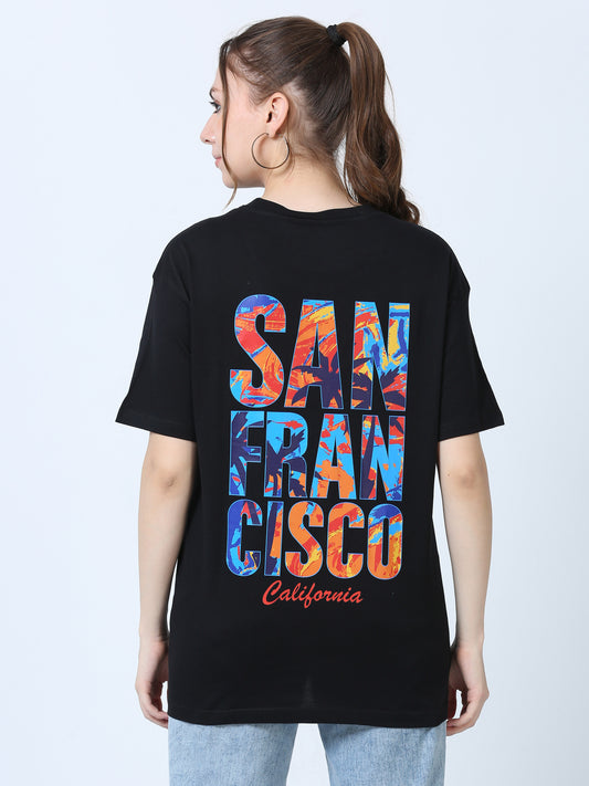 Women's Black Graphic Knitted Boxy T-Shirt