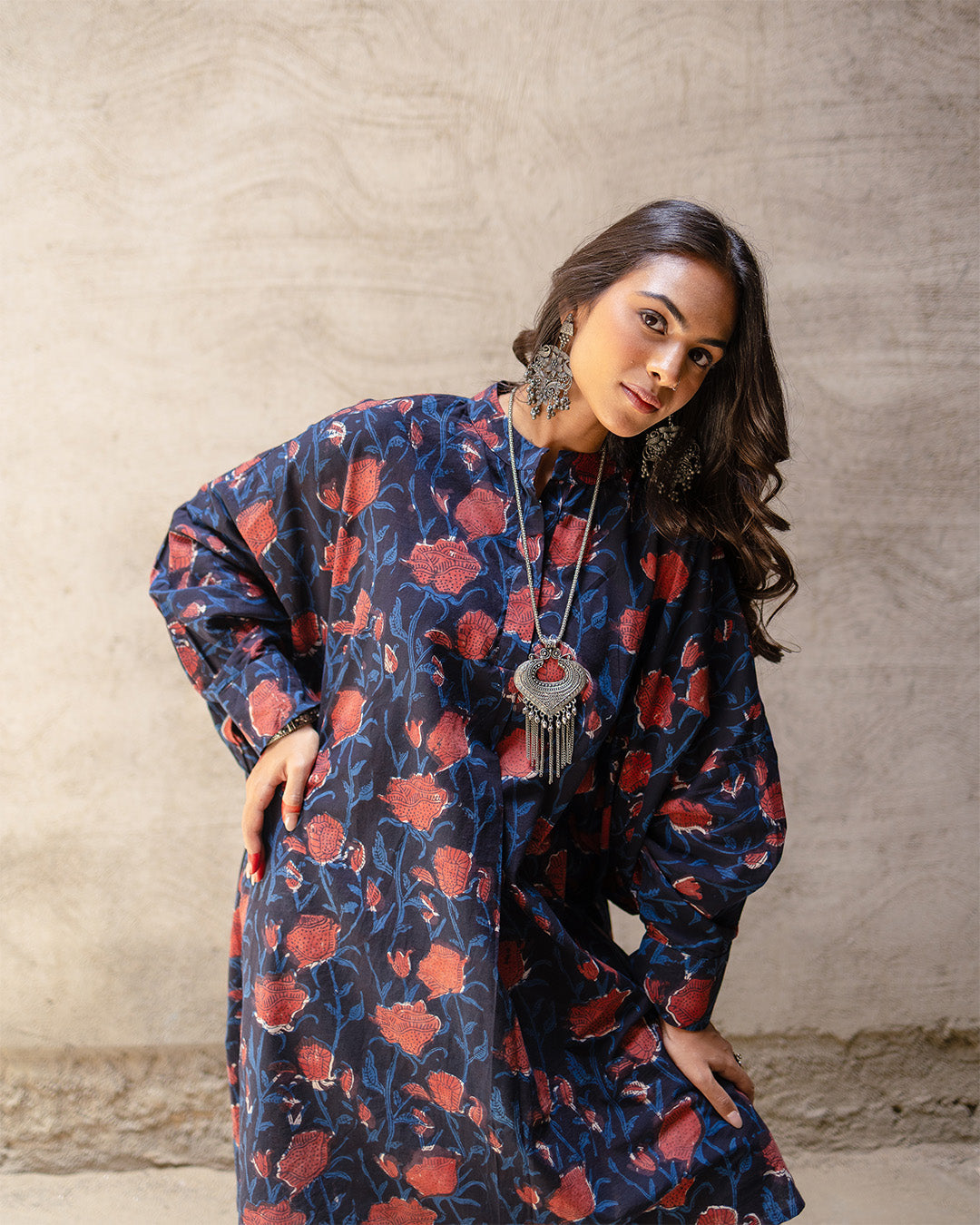 Black Block Jaal Cotton Kurta