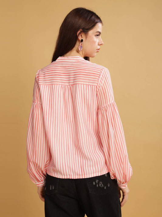 Women's Red Vertical Stripes Woven Top