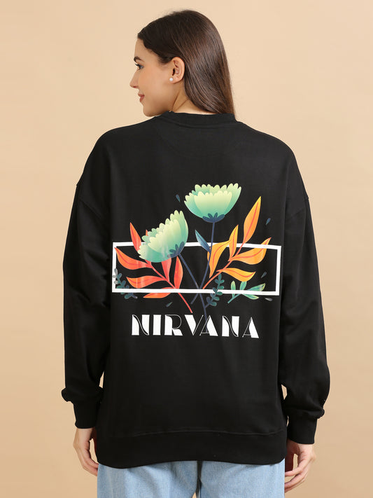 Women's Black Graphic Print Oversized Sweatshirt