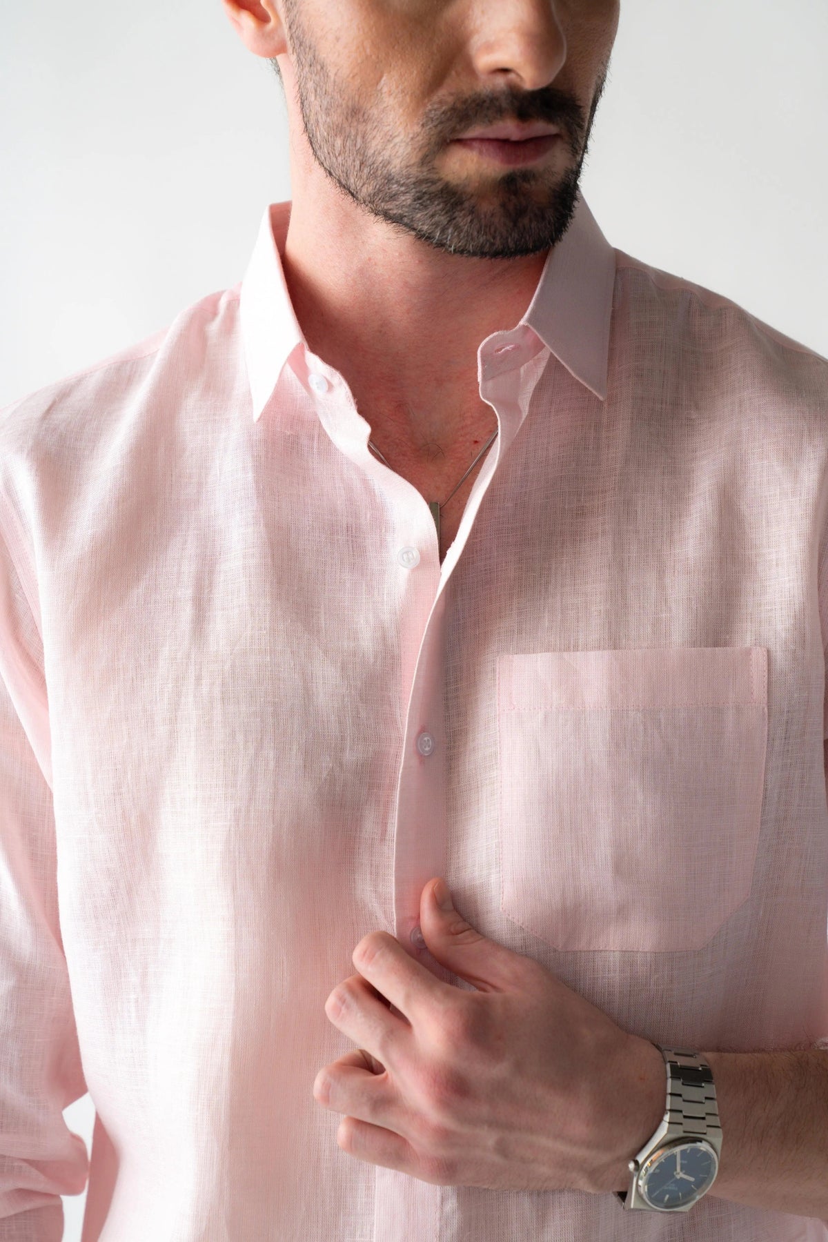 Men's Linen Soft Touch Pearl Pink Shirt Vellure