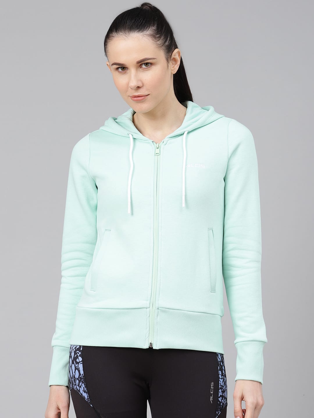 Alcis Women Sea Green Solid Hooded Sporty Jacket