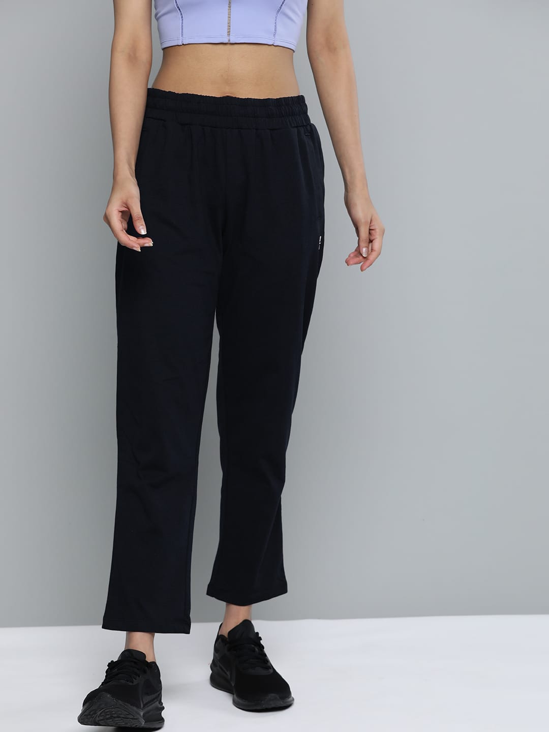 Alcis Women Navy Blue Solid Bootcut Track Pants