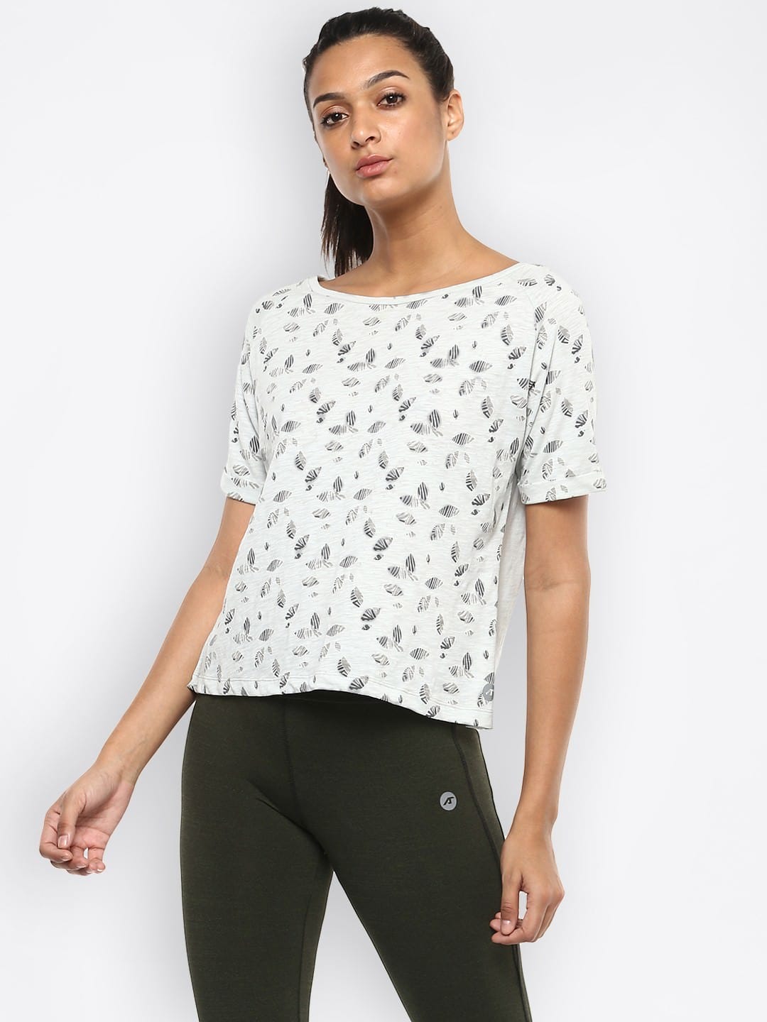 Alcis Women Grey Printed Boat Neck T-shirt