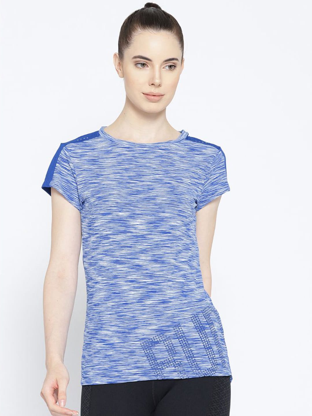 Alcis Women Blue Self-Design Round Neck Running T-shirt