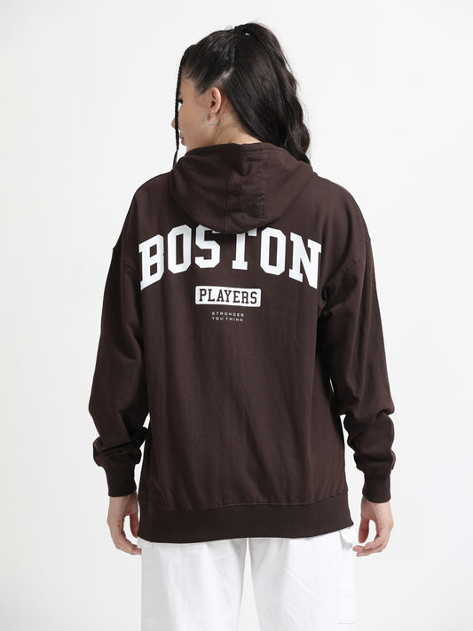 Women's Brown Graphic Print Oversized Sweatshirt