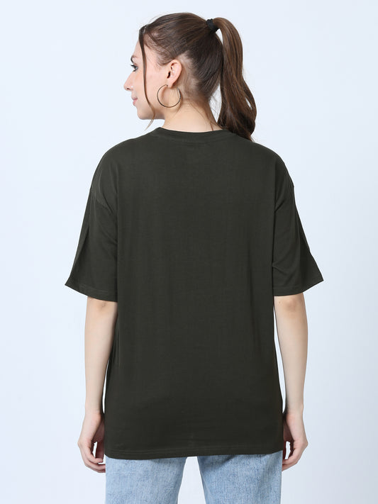 Women's Olive Solid Knitted Boxy T-Shirt
