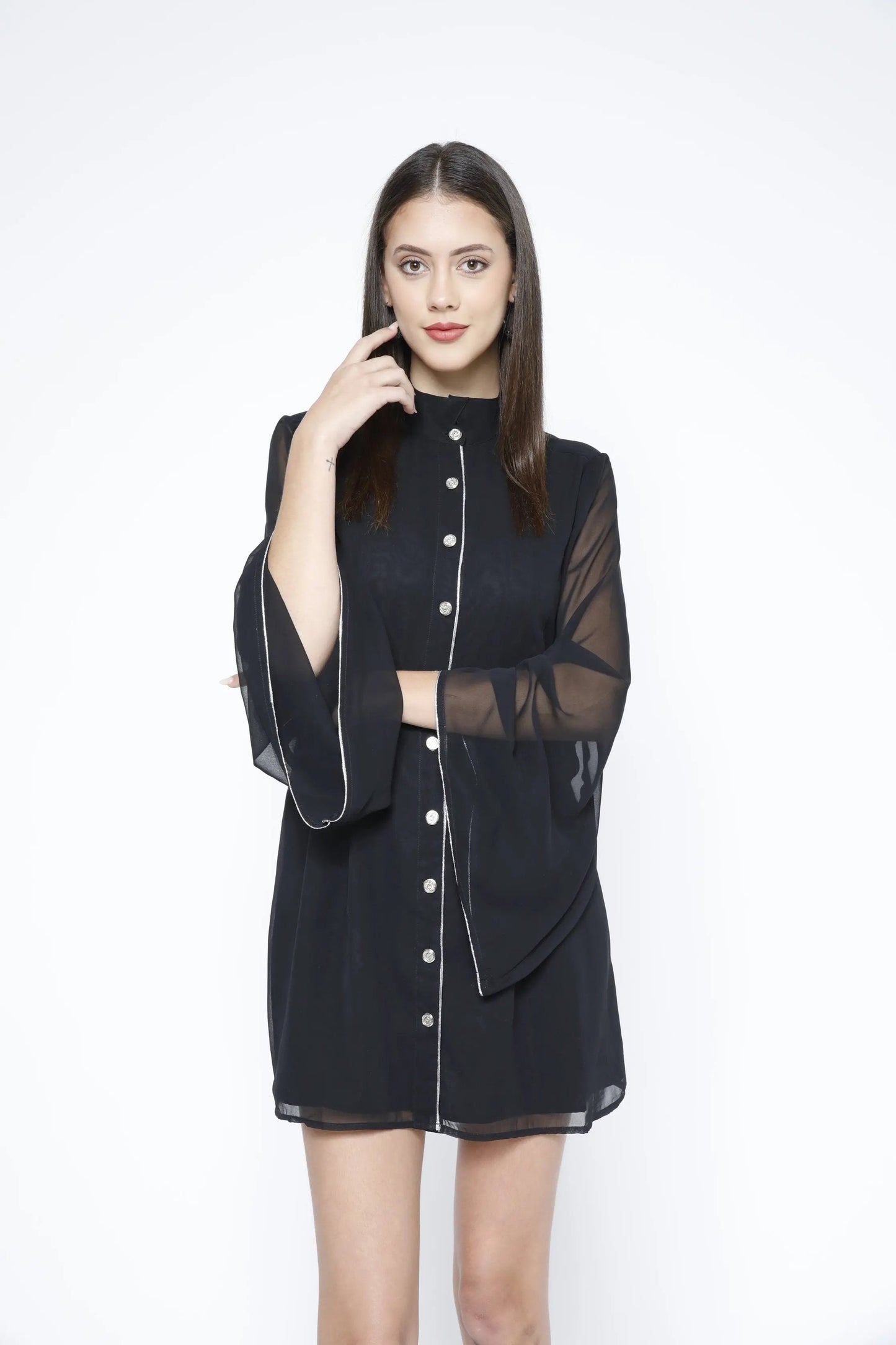 Black Georgette Short Shirtdress