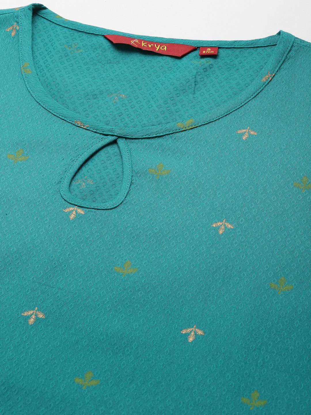 Women Teal Keyhole Neck Straight Kurta