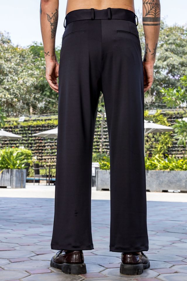Black Baggy fit Street Savvy Double Pleated Korean Trousers