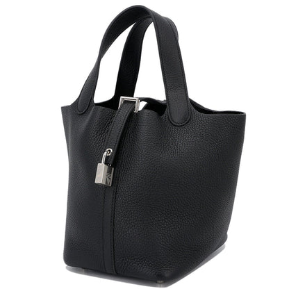 HERMÈS Picotin Lock PM handbag in Black Clemence leather with Palladium hardware
