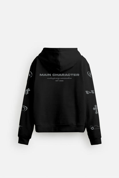 Imperial Printed Black Oversized Zipper Hoodie Main Character