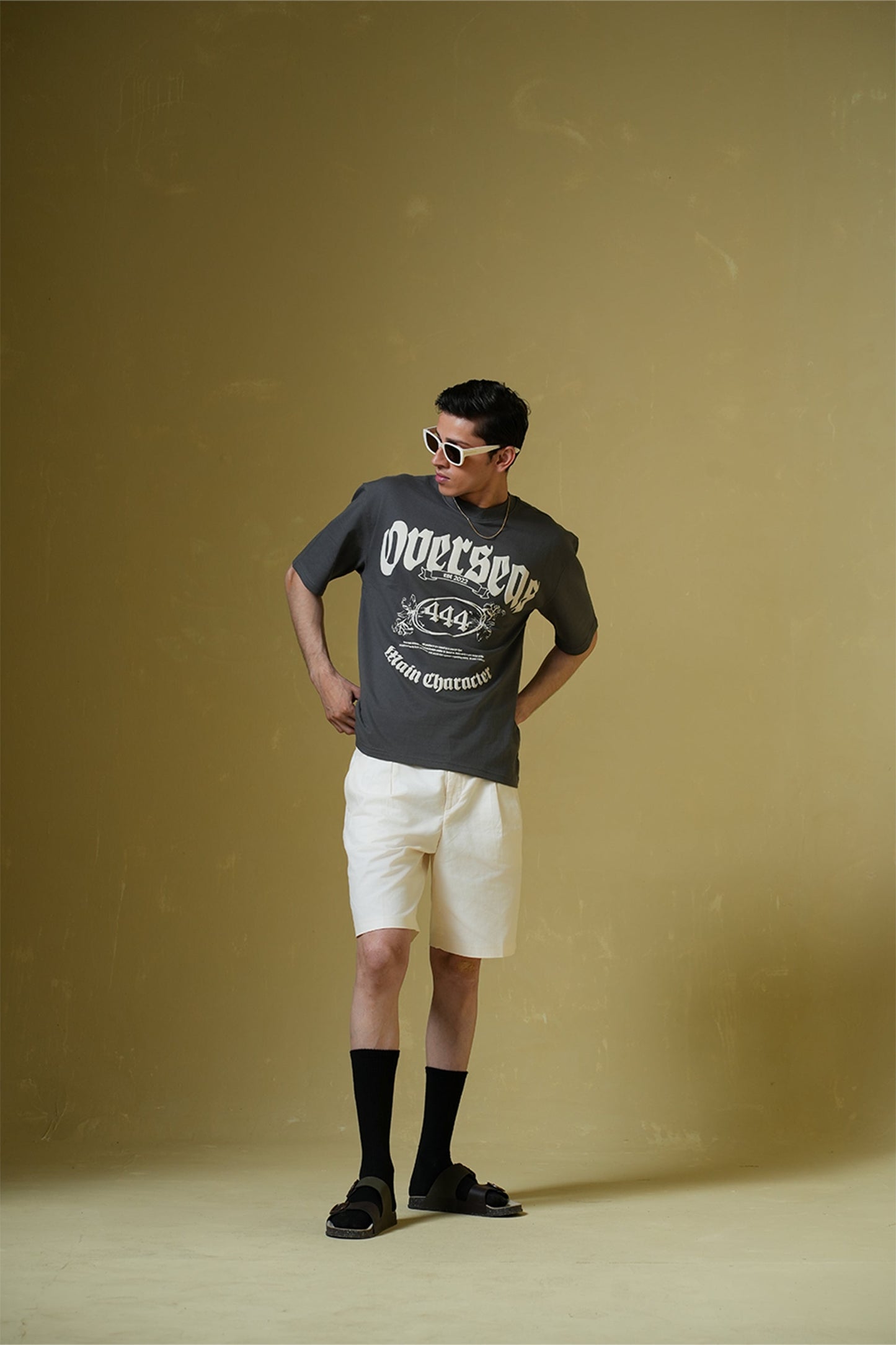 Overseas Printed Smokey Grey Oversized T-Shirt