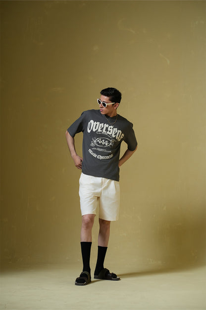 Overseas Printed Smokey Grey Oversized T-Shirt