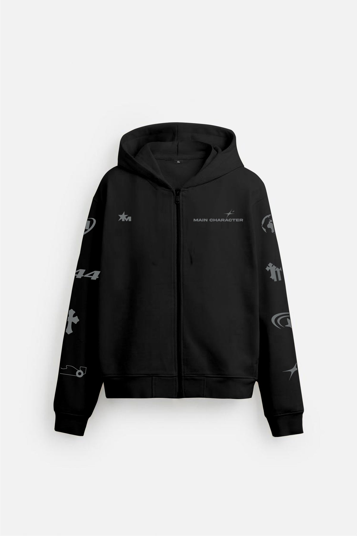 Imperial Printed Black Oversized Zipper Hoodie Main Character