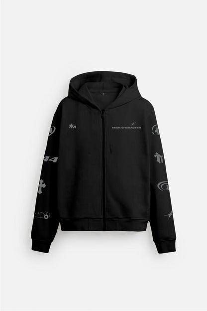 Imperial Printed Black Oversized Zipper Hoodie Main Character