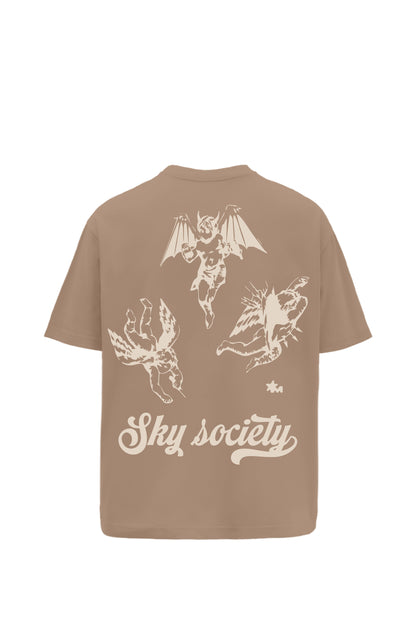 Sky Society Printed Oversized Brown T-Shirt Main Character