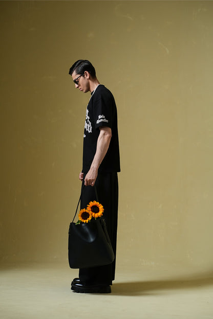 Nevermind Printed Black Oversized T-Shirt Main Character