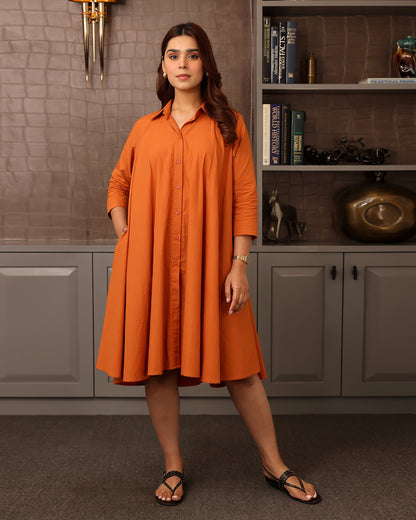 Solid Orange Poplin Shirt Co-ord Set