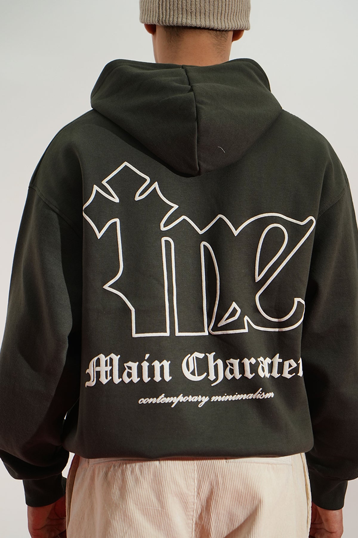Shadow Line Printed Oversized Grey Hoodie Main Character