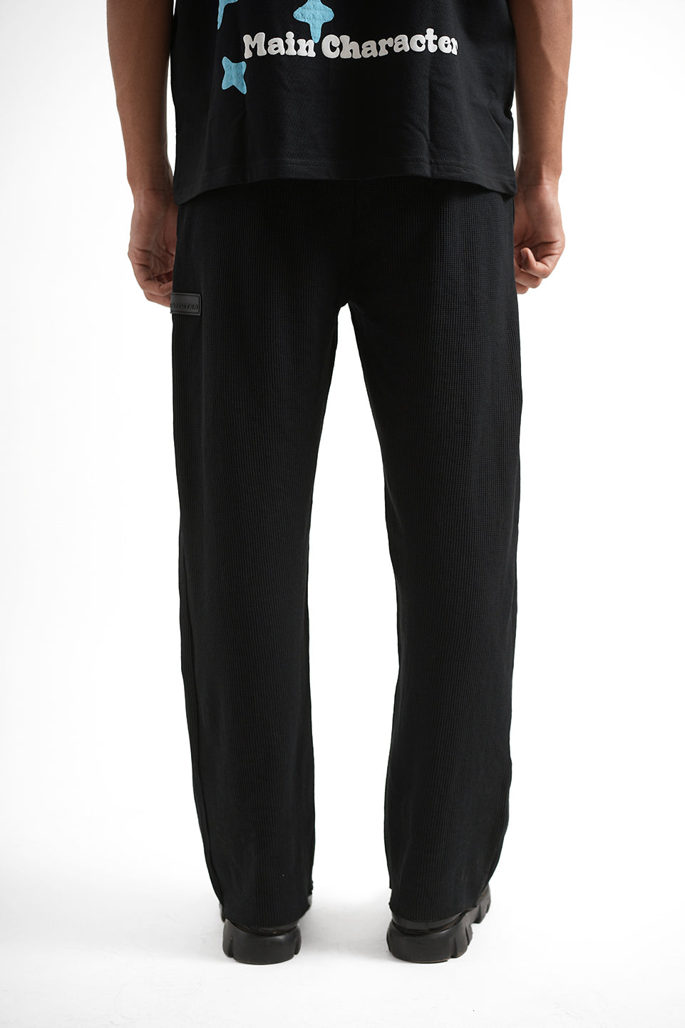 Men's Black Waffle Lounge Pants Main Character