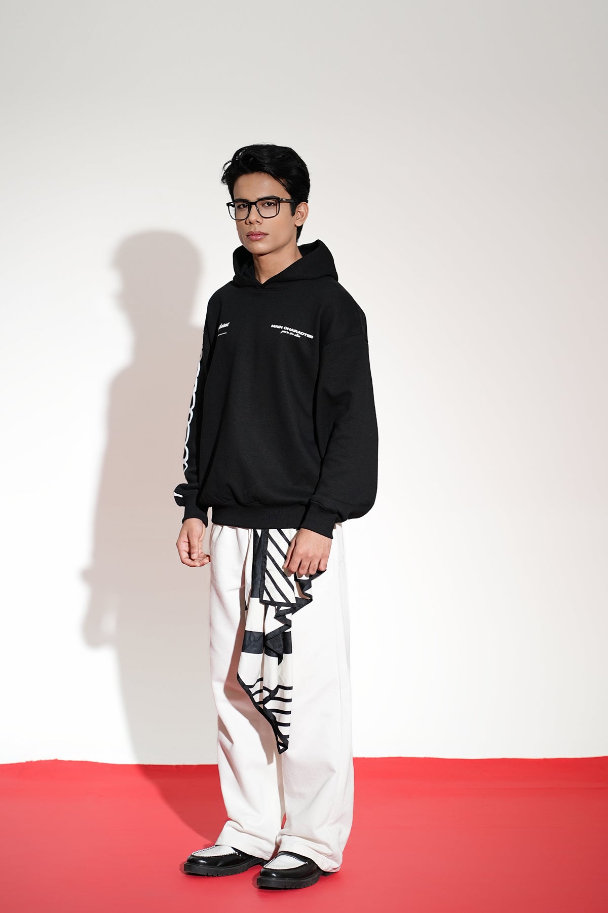 Core Printed Oversized Black Hoodie Main Character