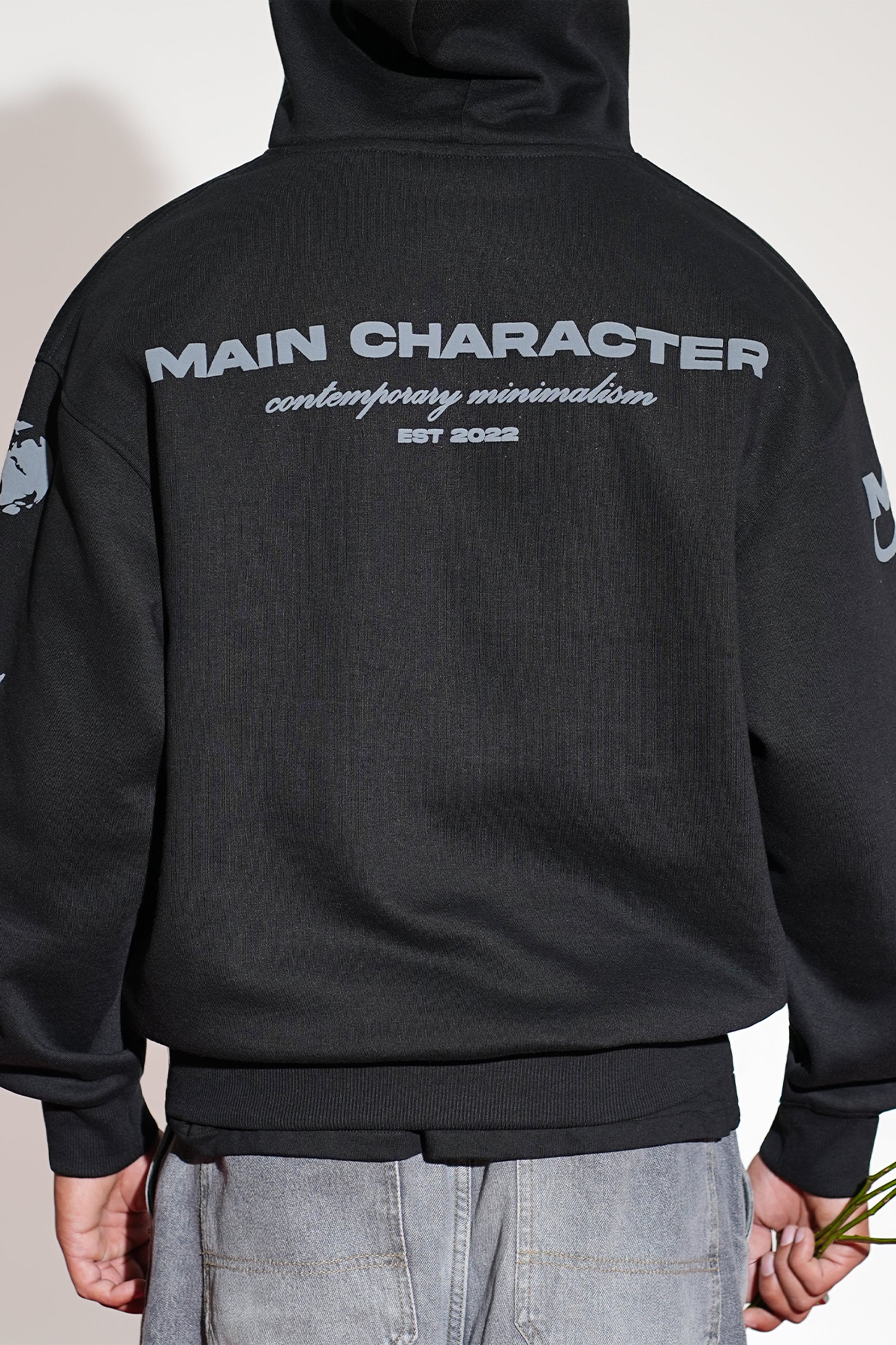 Imperial Printed Black Oversized Zipper Hoodie Main Character