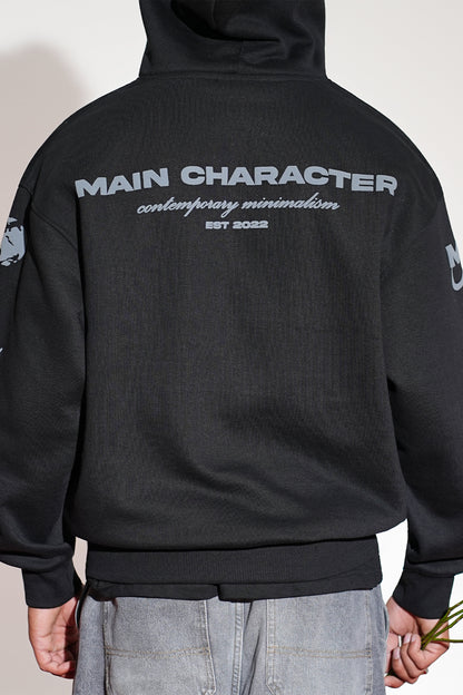 Imperial Printed Black Oversized Zipper Hoodie Main Character