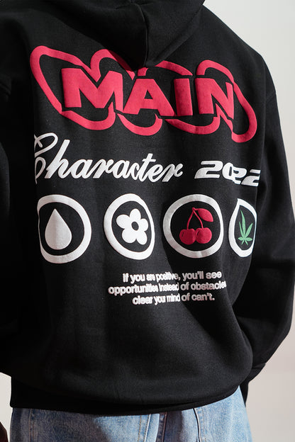 Digital Blackout Oversized Black Hoodie Main Character