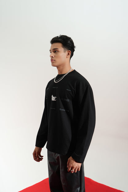 Nexus Printed Oversized Black Sweatshirt Main Character