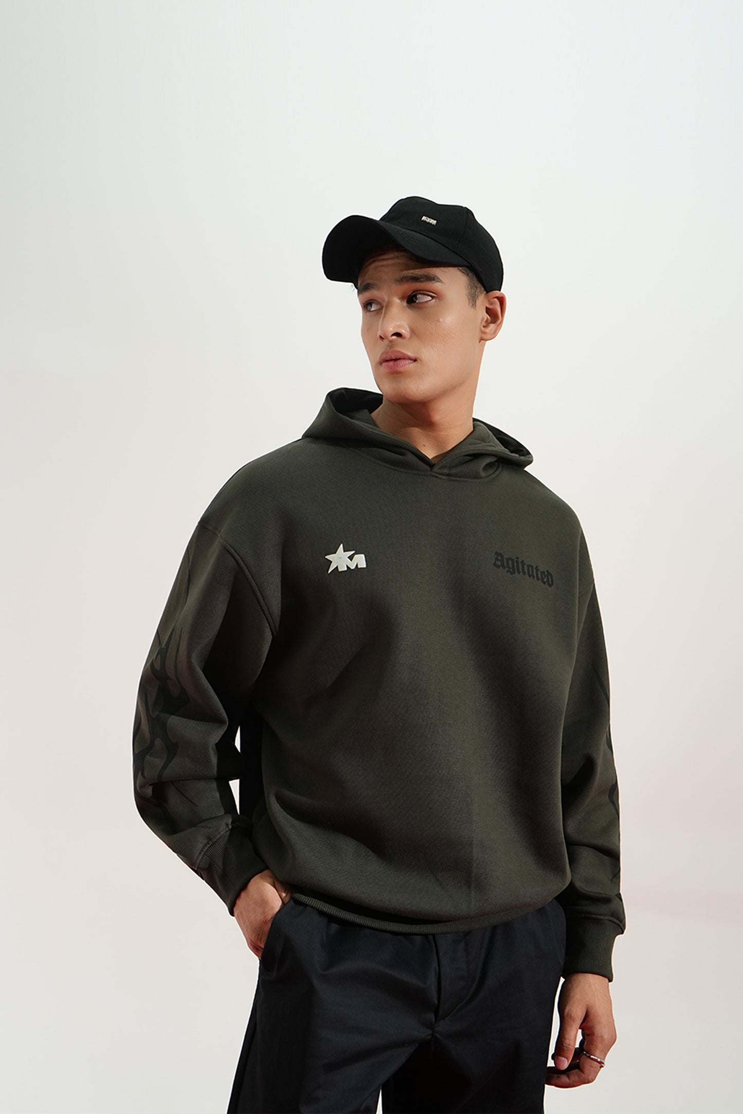 Reckless Printed Oversized Green Hoodie Main Character