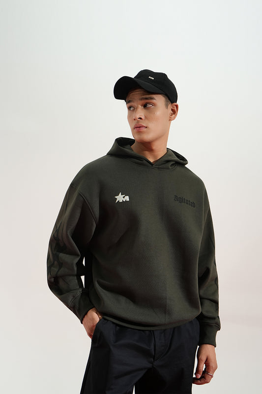 Reckless Printed Oversized Green Hoodie Main Character