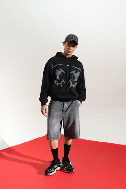 Black Oversized Printed Aura Hoodie Main Character