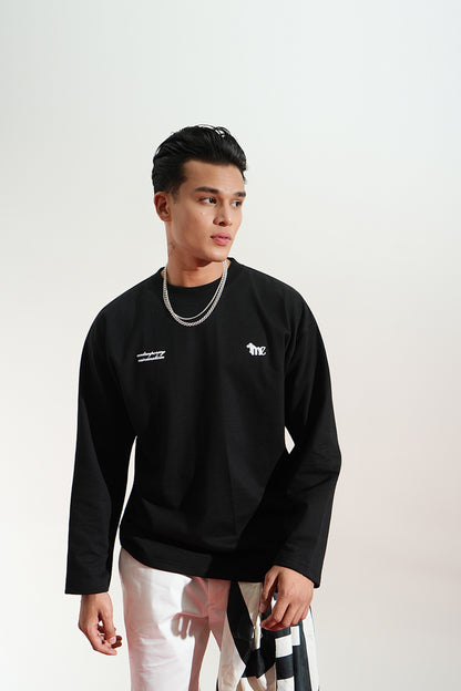 Midnight Eco Printed Oversized Black T-Shirt Main Character