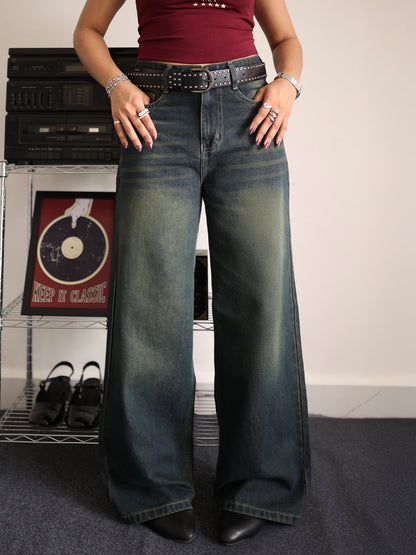 80s Grunge Streetwear Blue Tinted Wide Leg Jeans