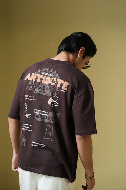Antidote Heavyweight Oversized Printed Brown T-Shirt Main Character