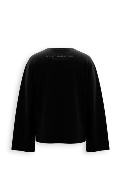Nexus Printed Oversized Black Sweatshirt Main Character