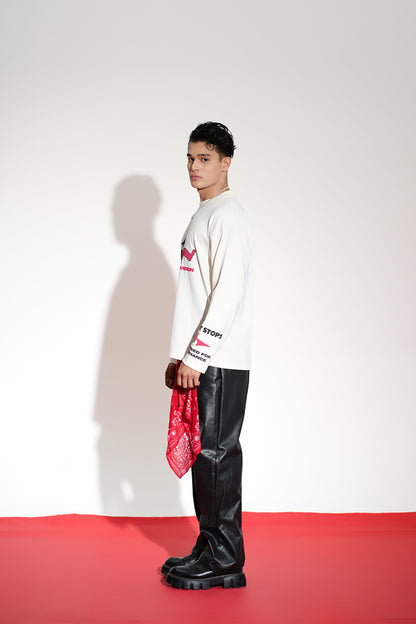 Crossline Printed Oversized White Sweatshirt Main Character